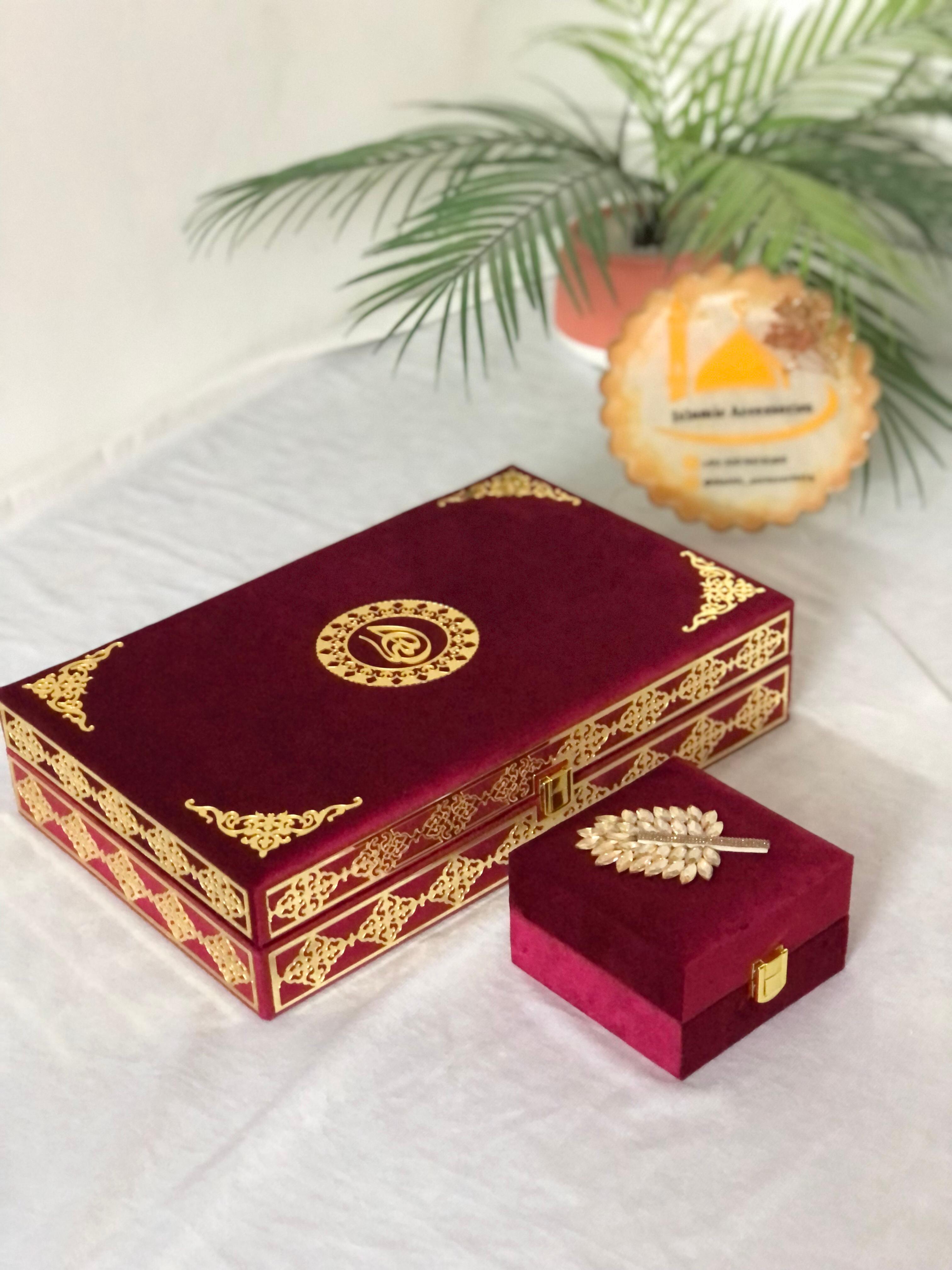 Premium Quran Gift Set - Velvet Quran, Quran Box, Quilted Cover, Hijab Stoller & Tasbeeh Set