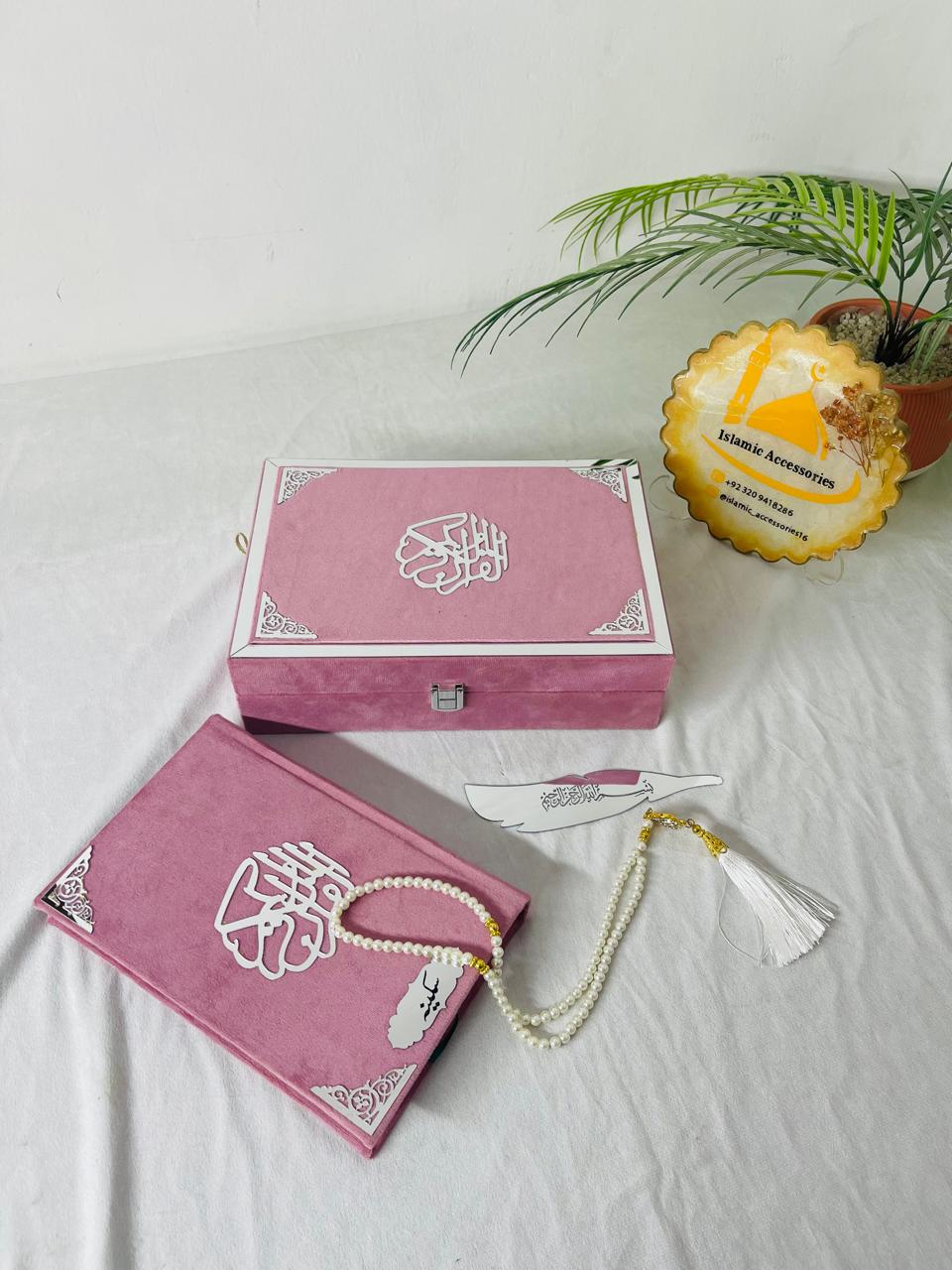 Elegant Quran Gift Set with Personalized Name - Pink